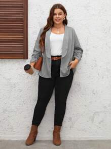 SHEIN LUNE Plus Shawl Collar Ruched Sleeve Open Front Blazer - Grey - View 5