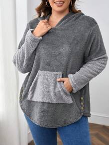 SHEIN LUNE Áo nỉ flannel cỡ lớn có túi kangaroo - Nhiều màu - Xem 1