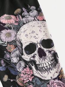 Pretty Circuits Artist Dark Plus Skull & Floral Print Leggings, For Summer, Holiday, Vacation, Festival - Black - View 2