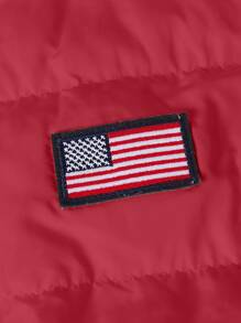 Manfinity Homme Loose Fit Men's Padded Coat With Flag Patched Detail And Zipper Vest - Red - View 3