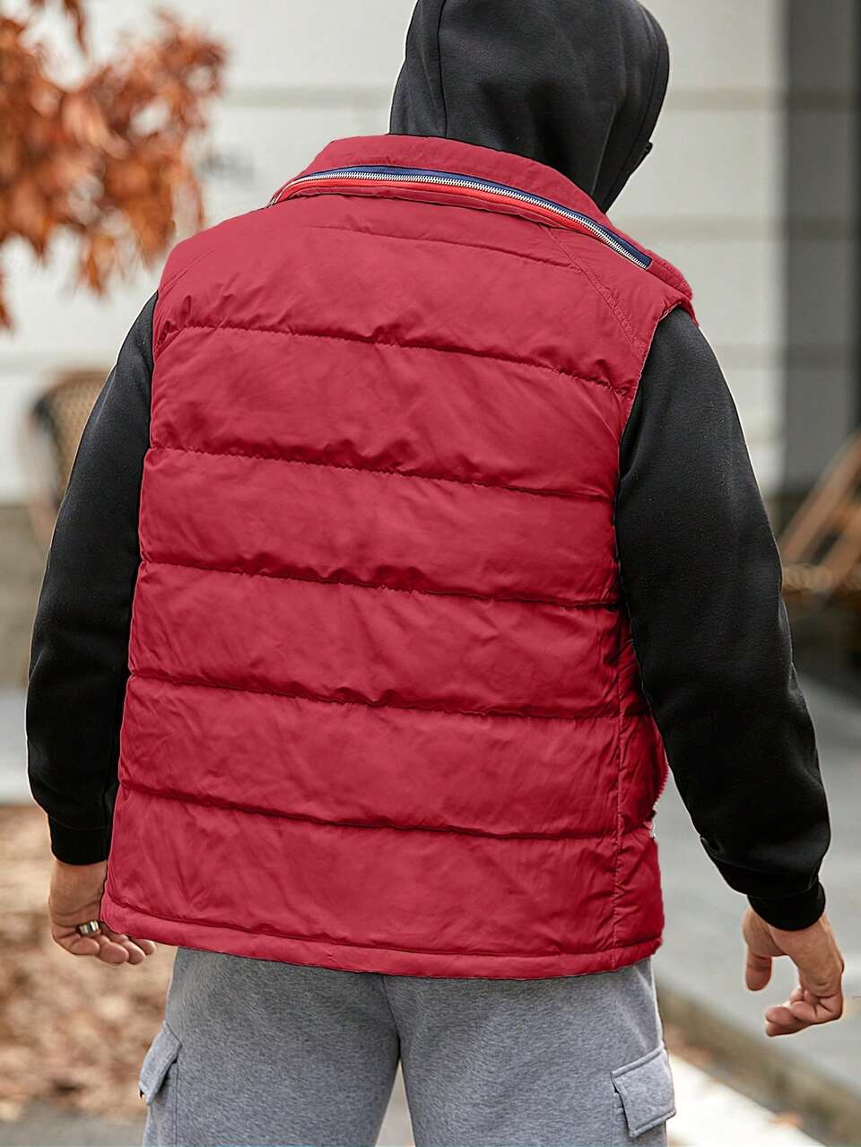 Loose Fit Men's Padded Coat With Flag Patched Detail And Zipper Vest