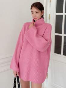 DAZY 高领落肩毛衣、长袖上衣秋季 - 粉色 - 查看 4