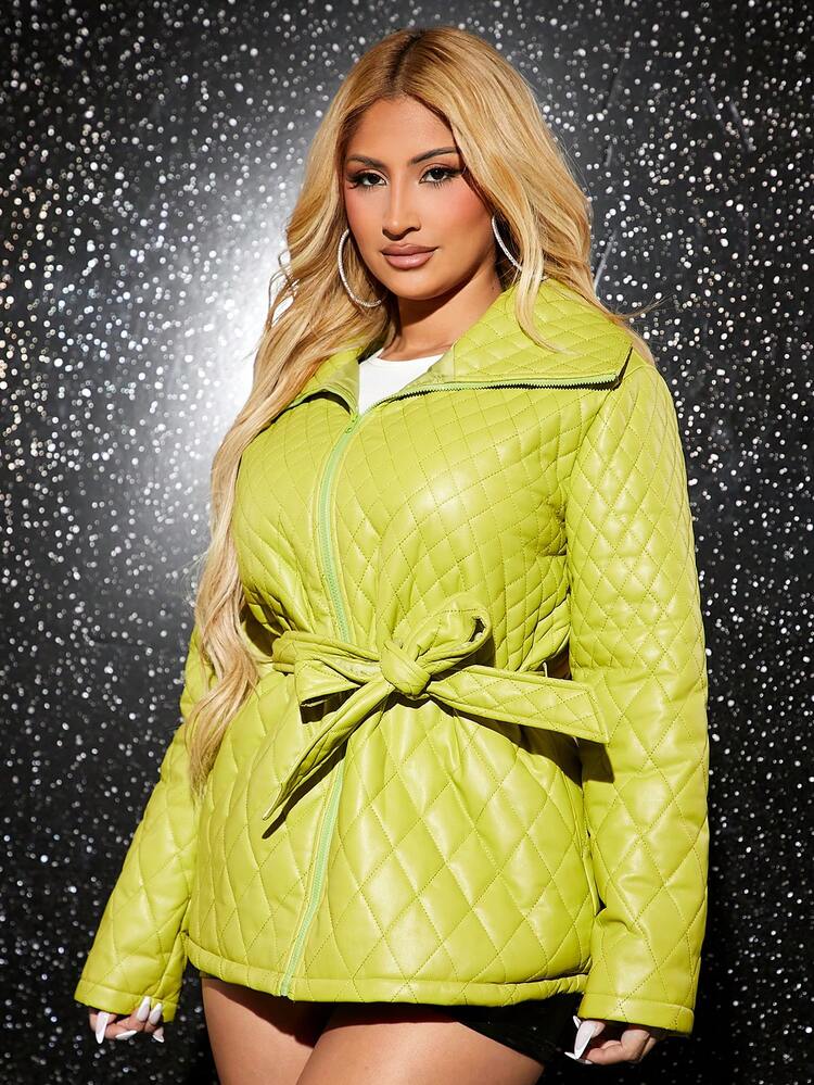 Zip Up Belted Quilted Winter Coat Party New Years Eve Sexy