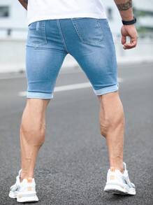Manfinity Homme Men Ripped Frayed Bleach Wash Denim Shorts Jorts