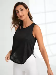 Easithlete Cut Out Curved Hem Sports Tank Top Without Bra - Black - View 4