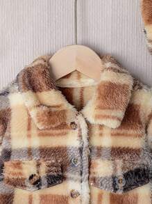 SHEIN Young Girl Plaid Print Teddy Jacket & Hat - Multicolor - View 5