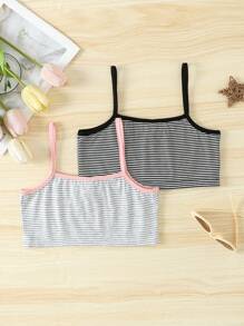 Tween Girl 2pcs Striped Contrast Binding Cami Bralette