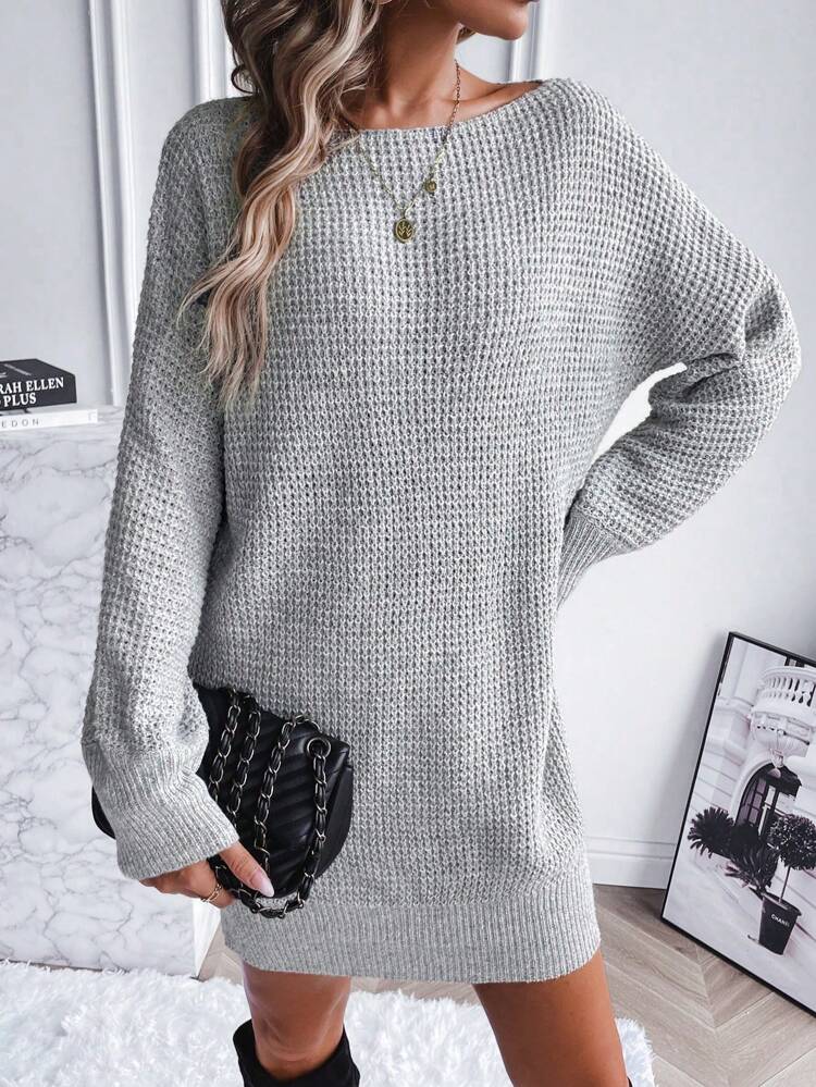 Solid Batwing Sleeve Sweater Dress Without Belt Fall Winter Cloth For Women