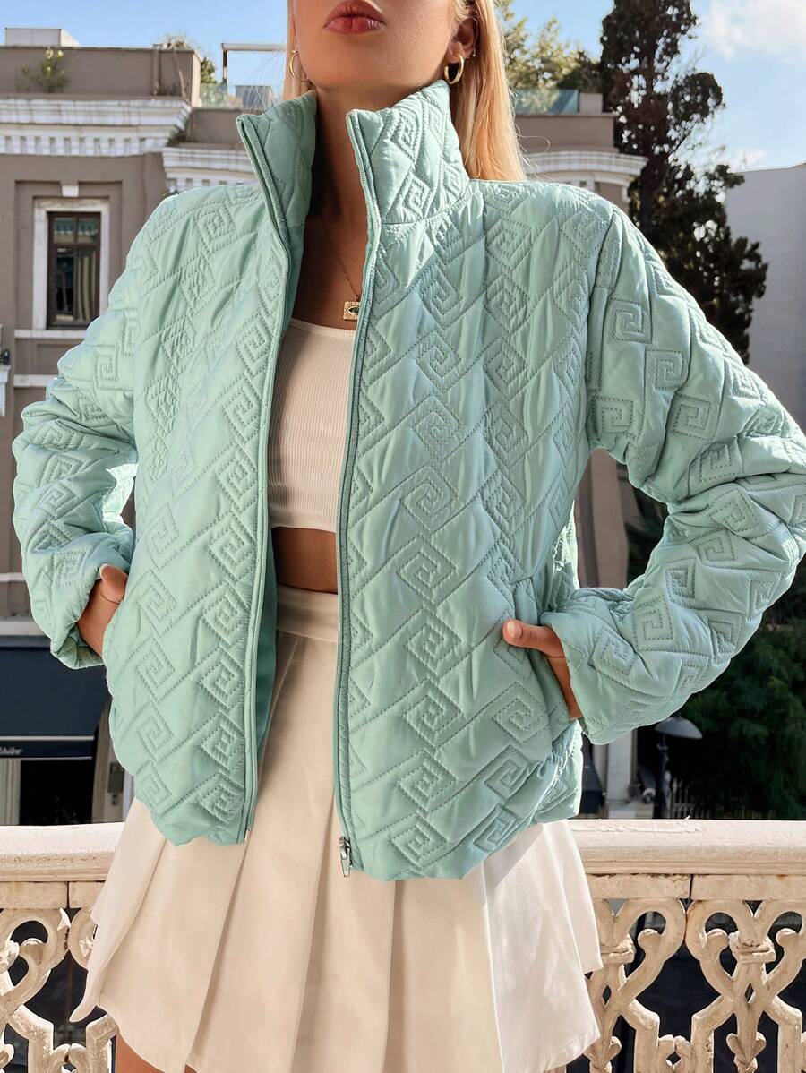 EURMUSE Zip Up Quilted Coat - Mint Green - View 1