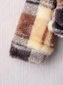 SHEIN Young Girl Plaid Print Teddy Jacket & Hat - Multicolor - View 6