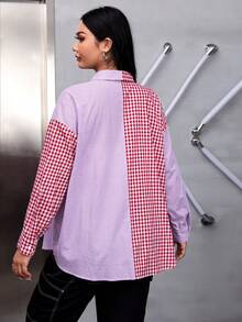 SHEIN EZwear Plus Gingham & Letter Graphic Drop Shoulder Shirt - Multicolor - View 2