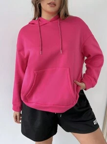 Flirla Plus Figure & Letter Graphic Drop Shoulder Drawstring Hoodie - Hot Pink - View 3