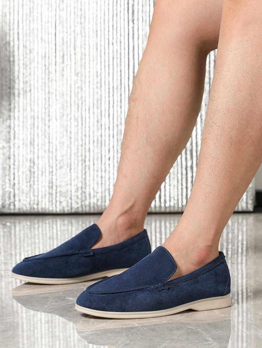 2023年秋冬男士新款輕便休閒舒適英倫風馬蹄扣布洛克鞋，大尺碼43-46 - 寶藍色 - 查看 1