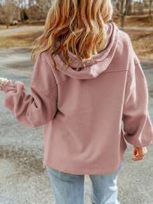 CILKOO Cappotto con cappuccio tasca con patta spalle cadenti con coulisse - Rosa - Visualizzare 3