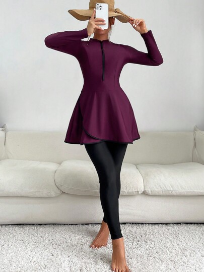 Swim Mulvari Burkini de verano con cuello alto y cierre delantero para la playa, ropa árabe