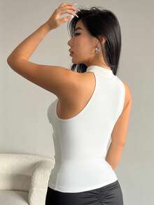 SHEIN SXY Áo ba lỗ xếp nếp chắc chắn - trắng - Xem 2