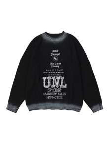 Áo len trễ vai họa tiết slogan nam - màu đen - Xem 1
