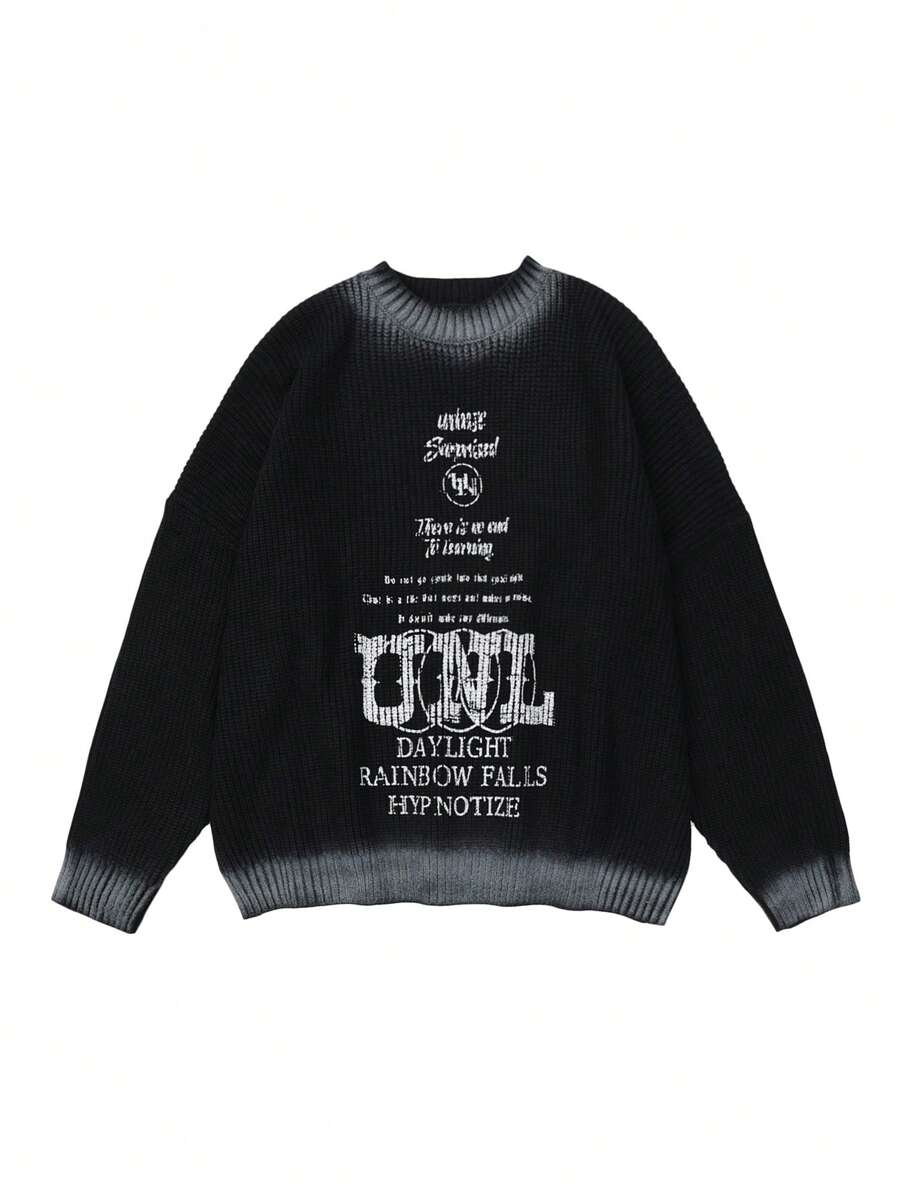 Áo len trễ vai họa tiết slogan nam - màu đen - Xem 1