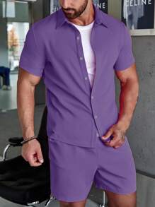 Manfinity Homme Men Solid Shirt & Shorts Without Tee - Purple - View 5