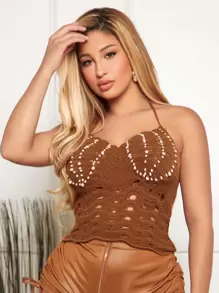 SHEIN SXY Strick Top mit Perle Neckholder,