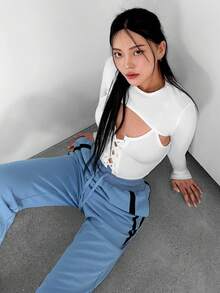 SHEINNeu Lace Up Front Cami Top With Super Crop Top - White - View 5