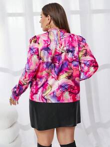 SHEIN Privé Plus Allover Print Lantern Sleeve Blouse - Multicolor - View 2