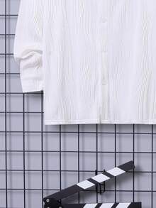 SHEIN Cậu bé Tween Chất rắn Nút phía trước áo có mũ Áo và quần thể thao - trắng - Xem 3