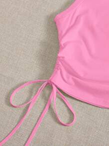 SHEIN EZwear Drawstring Side Crop Tank Top - Pink - View 6