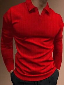 Manfinity Men Solid Ribbed Knit Polo Shirt - Red - View 1