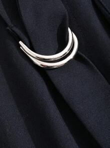 FRIFUL Solid Slant Pocket Belted Suit Pants,Women Dress Pants Business Attire - Navy Blue - View 8