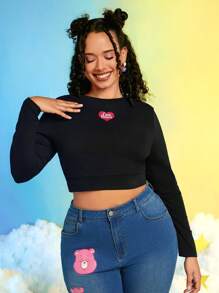 SHEIN X Care Bears Plus Heart and Cartoon Graphic Crop Tee - Black - View 5