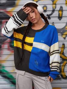 SHEIN PETITE Pullover mit Farbblock, Drop Shoulder - Verschiedenfarbig - Übersicht 4
