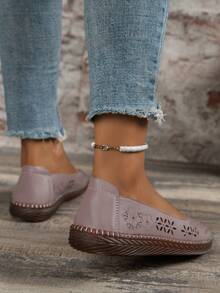 透氣中空女士便鞋,時尚優雅軟底軟面媽媽鞋,舒適休閒平底鞋