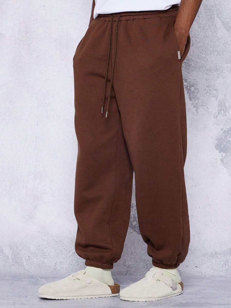 SUMWON Quần dài thể thao cotton pha trộn kiểu quần dài thể thao có gấu quần co giãn ở mắt cá chân và dây rút ở eo, quần tập thể thao mùa đông ấm áp thường ngày - màu nâu - Xem 1