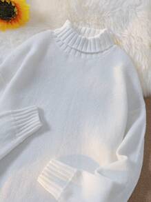 Men Turtleneck Drop Shoulder Sweater - White - View 4