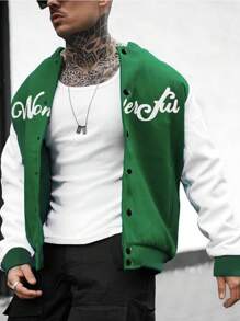 Aesthetic Post Nam Đồ họa Chữ cái Hai âm Áo khoác Đại học - màu xanh lá - Xem 1
