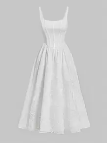 SHEIN MOD Váy liền thân xếp ly Jacquard không có áo phông Váy trắng Váy Longbridgerton Váy trang trọng màu trắng Váy trang trọng màu trắng - trắng - Xem 1
