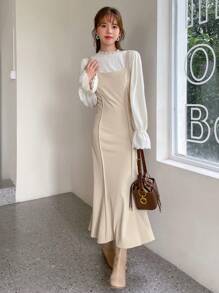 FRIFUL Tie Back Mermaid Dress Without Blouse - Apricot - View 7