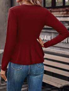 SHEIN Clasi 素色圍裹側打結開襟衫 - 玫瑰紅 - 查看 4