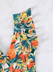 SHEIN Swim Summer Beach Tropical Print Ruffle Trim Tankini - Multicolor - View 7