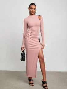 Nigro 小高領鏤空高衩洋裝 - 彩色 - 查看 1