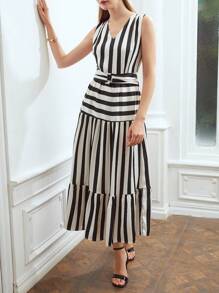 MOTF PREMIUM Vestido de rayas a capas - Blanco y Negro - Ver 7