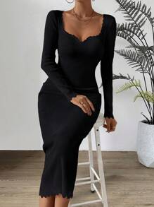 Chiquease Sexy figurbetontes Kleid mit Herzausschnitt, verführerisch für Dates und Partys - Schwarz - Übersicht 6