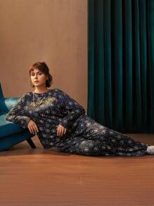 HARRY POTTER X SHEIN Plus Allover Print PJ Set - Royal Blue - View 8