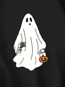 SHEIN Unity Hơn Bản in Halloween Lót nhiệt Áo nỉ - màu đen - Xem 5