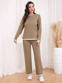 Mulvari 落肩毛衣 & 针织裤 2 件套 - 駝色 - 查看 7