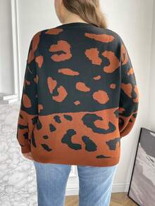 SHEIN Franclia Hơn Hoa văn Báo Thả vai Áo len - Nhiều màu - Xem 2