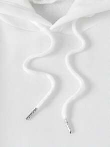 SHEIN EZwear 花和標語圖案袋鼠口袋抽繩連帽衫 - 白色 - 查看 3