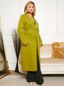 SHEIN SXY Lapel Neck Pocket Patched Belted Overcoat