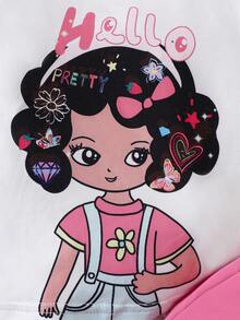 女嬰人像圖案T恤和翻蓋口袋長褲和帽 - 彩色 - 查看 4